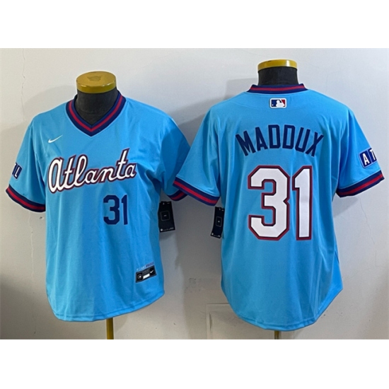 Women's Atlanta Braves #31 Greg Maddux Powder Blue 2026 City Connect Stadium Stitched Baseball Jersey(Run Small) - Ujersey