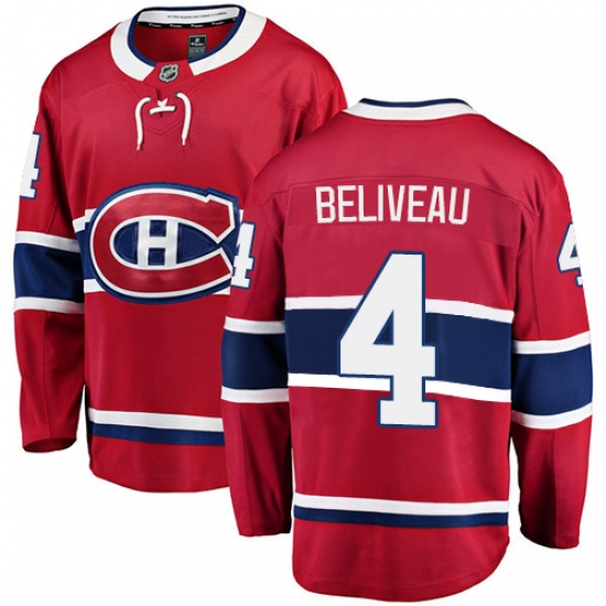 Youth Montreal Canadiens #4 Jean Beliveau Authentic Red Home Fanatics Branded Breakaway NHL Jersey - Ujersey