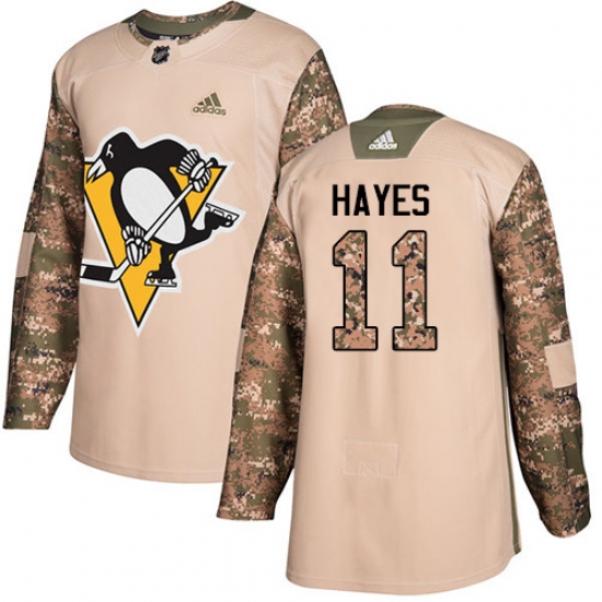 Men's Adidas Pittsburgh Penguins #11 Jimmy Hayes Authentic Camo Veterans Day Practice NHL Jersey - Ujersey