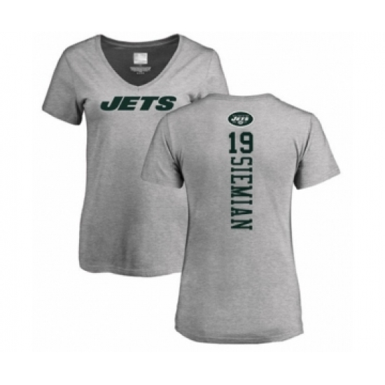 Football Women's New York Jets #19 Trevor Siemian Ash Backer T-Shirt - Ujersey