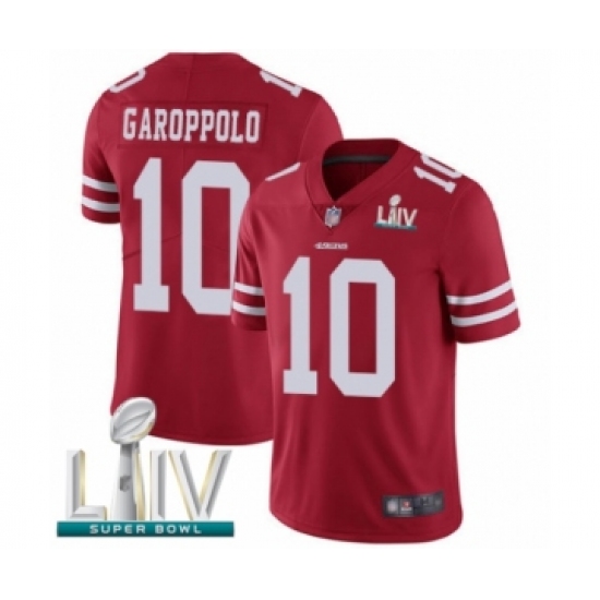 Men's San Francisco 49ers #10 Jimmy Garoppolo Red Team Color Vapor Untouchable Limited Player Super Bowl LIV Bound Football Jersey - Ujersey