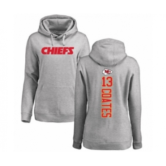 Football Women's Kansas City Chiefs #13 Sammie Coates Ash Backer Pullover Hoodie - Ujersey