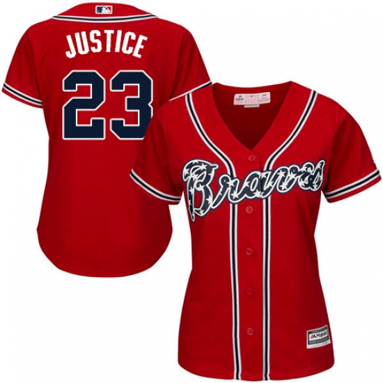 Women's Majestic Atlanta Braves #23 David Justice Authentic Red Alternate Cool Base MLB Jersey - Ujersey