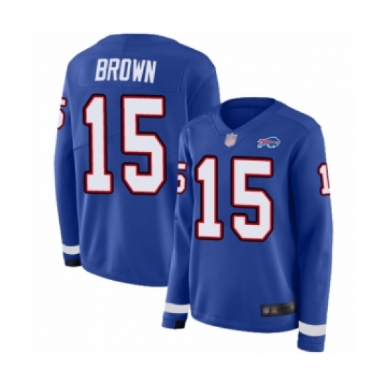 Women's Buffalo Bills #15 John Brown Limited Royal Blue Therma Long Sleeve Football Jersey - Ujersey