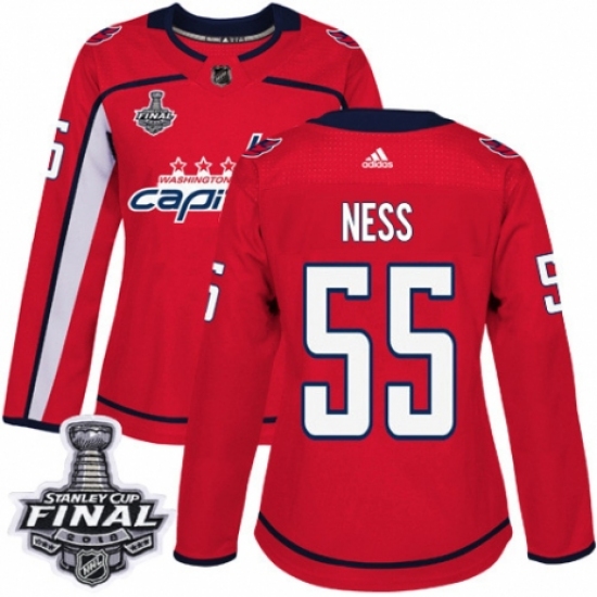 Women's Adidas Washington Capitals #55 Aaron Ness Authentic Red Home 2018 Stanley Cup Final NHL Jersey - Ujersey