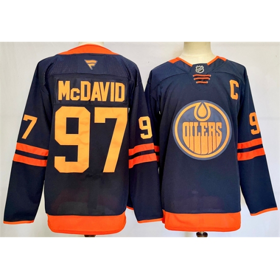 Men's Edmonton Oilers #97 Connor McDavid Navy 2024-25 C Stitched Jersey