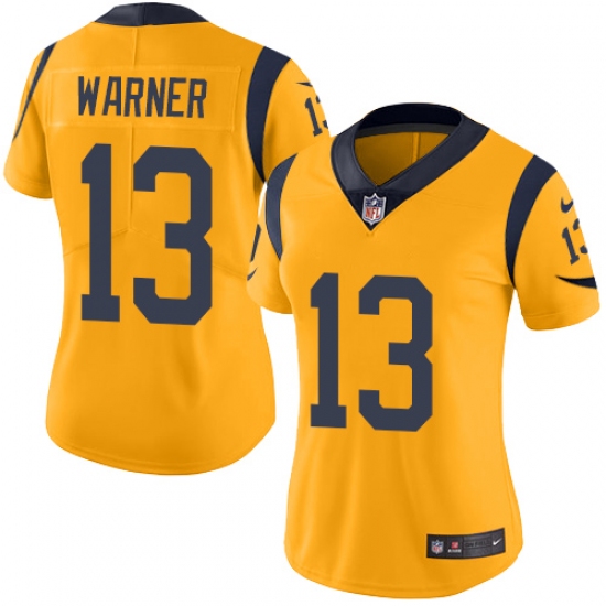 Women's Nike Los Angeles Rams #13 Kurt Warner Limited Gold Rush Vapor Untouchable NFL Jersey - Ujersey
