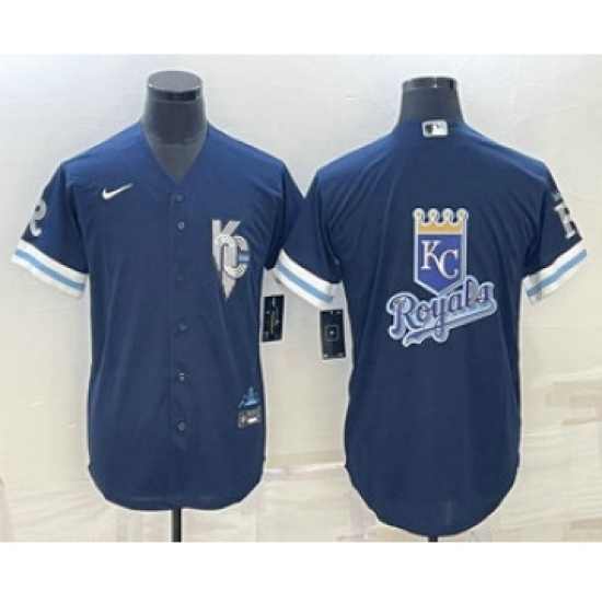 Men's Kansas City Royals Big Logo 2022 Navy Blue City Connect Cool Base Stitched Jersey - Ujersey