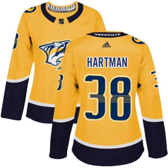 Women's Adidas Nashville Predators #38 Ryan Hartman Authentic Gold Home NHL Jersey - Ujersey
