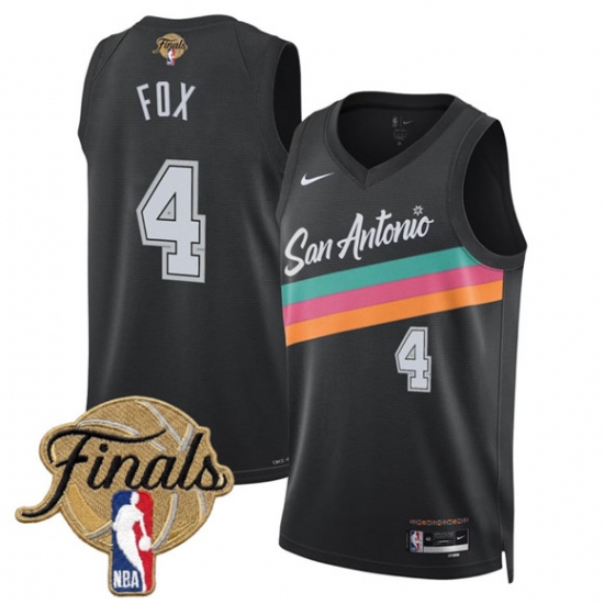 Men's San Antonio Spurs #4 De'Aaron Fox Black 2026 Finals City Edition Stitched Basketball Jersey