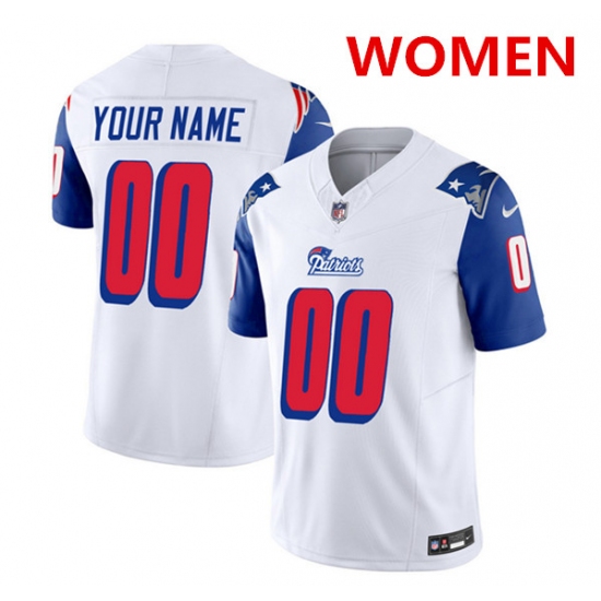 Women's new england patriots active player custom white blue 2023 f.u.s.e. throwback limited football stitched jersey - Ujersey