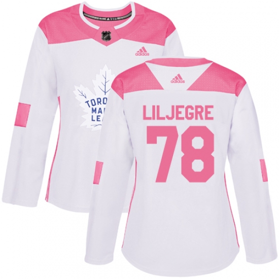 Women's Adidas Toronto Maple Leafs #78 Timothy Liljegren Authentic White/Pink Fashion NHL Jersey - Ujersey