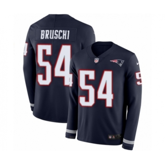 Men's Nike New England Patriots #54 Tedy Bruschi Limited Navy Blue Therma Long Sleeve NFL Jersey - Ujersey