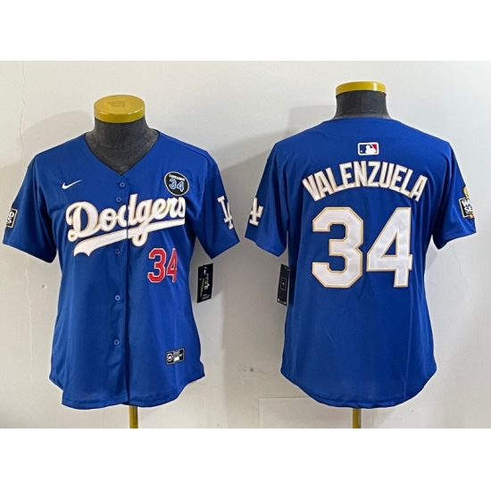 Women's Los Angeles Dodgers #34 Toro Valenzuela blue Gold 2024 World Series With Fernando Memorial Limited Stitched Baseball Jersey - Ujersey