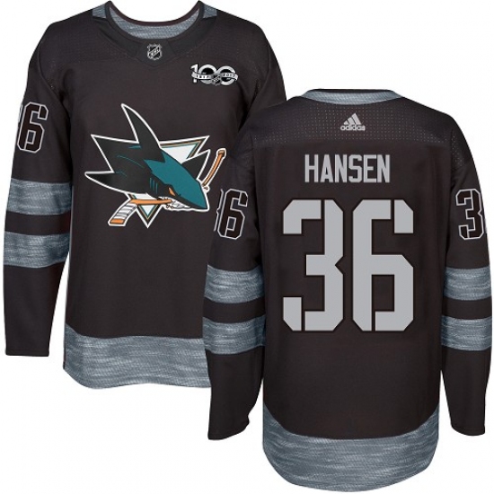Men's Adidas San Jose Sharks #36 Jannik Hansen Premier Black 1917-2017 100th Anniversary NHL Jersey