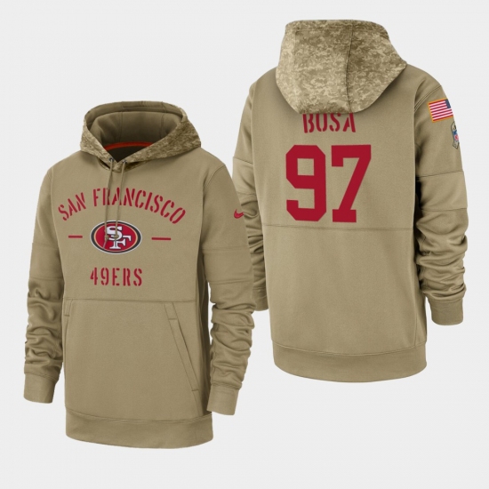 Men's San Francisco 49ers #97 Nick Bosa 2019 Salute to Service Sideline Therma Pullover Hoodie - Tan - Ujersey