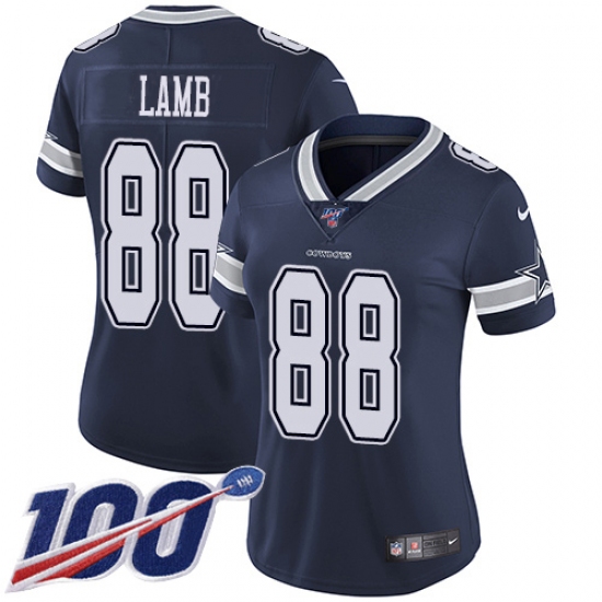 Women's Dallas Cowboys #88 CeeDee Lamb Navy Blue Team Color Stitched 100th Season Vapor Untouchable Limited Jersey - Ujersey