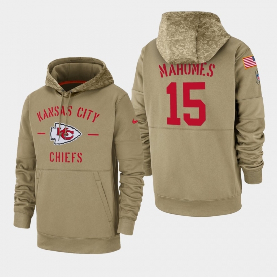 Men's Kansas City Chiefs #15 Patrick Mahomes 2019 Salute to Service Sideline Therma Pullover Hoodie - Tan - Ujersey