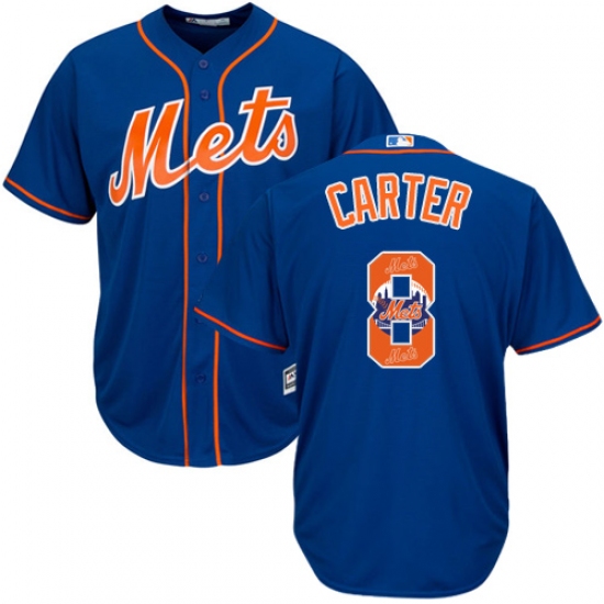 Men's Majestic New York Mets #8 Gary Carter Authentic Royal Blue Team Logo Fashion Cool Base MLB Jersey - Ujersey