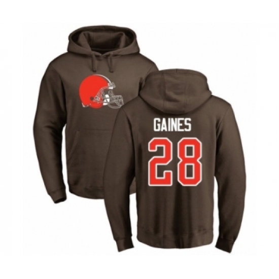 Football Cleveland Browns #28 Phillip Gaines Brown Name & Number Logo Pullover Hoodie - Ujersey