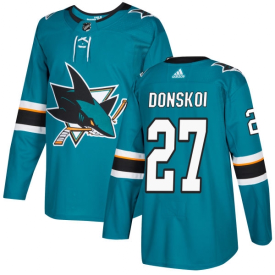 Men's Adidas San Jose Sharks #27 Joonas Donskoi Premier Teal Green Home NHL Jersey - Ujersey