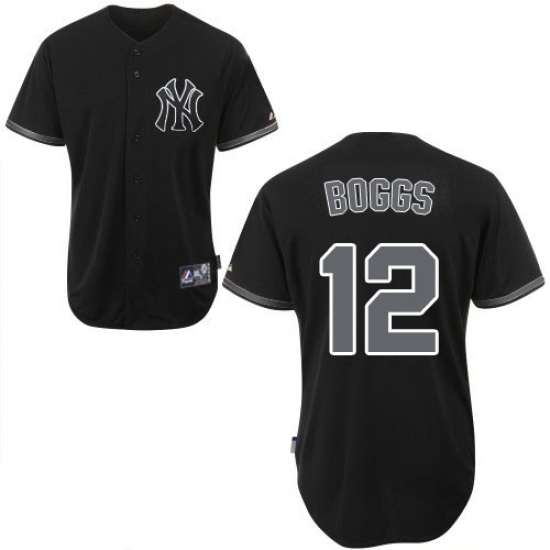 Men's Majestic New York Yankees #12 Wade Boggs Replica Black Fashion MLB Jersey - Ujersey