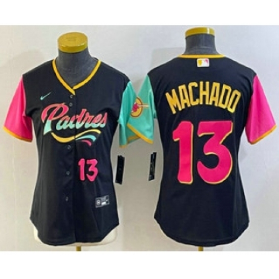 Women's San Diego Padres #13 Manny Machado Black Number 2022 City Connect Cool Base Stitched Jersey - Ujersey