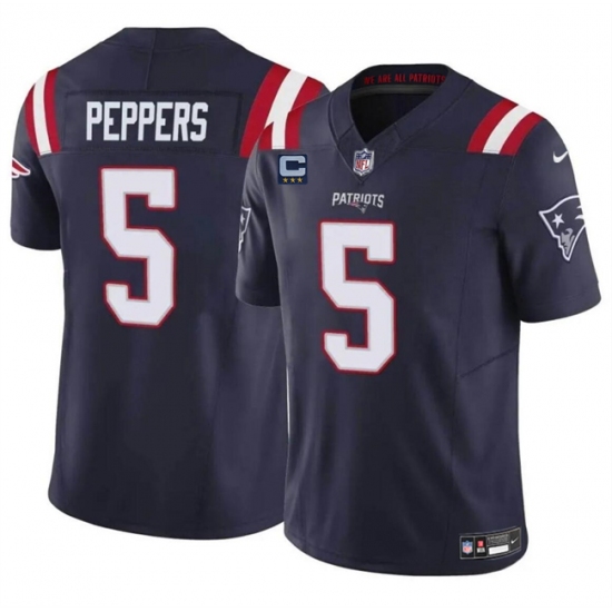 Men's New England Patriots #5 Jabrill Peppers Navy F.U.S.E. With 3-Star C Vapor Limited Stitched Football Jersey