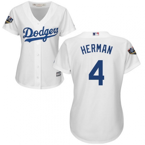 Women's Majestic Los Angeles Dodgers #4 Babe Herman Authentic White Home Cool Base 2018 World Series MLB Jersey - Ujersey
