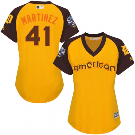 Women's Majestic Detroit Tigers #41 Victor Martinez Authentic Yellow 2016 All-Star American League BP Cool Base MLB Jersey - Ujersey