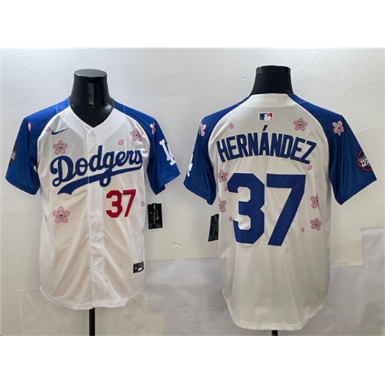 Men's Los Angeles Dodgers #37 Teoscar Hernandez White Royal 2025 Tokyo Series Limited Stitched Baseball Jersey - Ujersey
