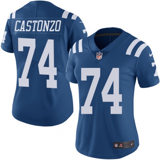Women's Nike Indianapolis Colts #74 Anthony Castonzo Limited Royal Blue Rush Vapor Untouchable NFL Jersey - Ujersey