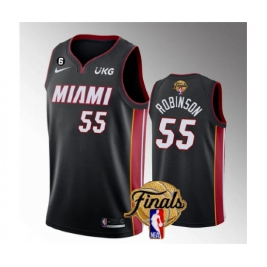 Men's Miami Heat #55 Duncan Robinson Black 2023 Finals Icon Edition With NO.6 Stitched Basketball Jersey - Ujersey