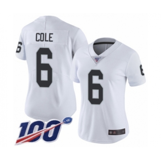 Women's Oakland Raiders #6 A.J. Cole White Vapor Untouchable Limited Player 100th Season Football Jersey