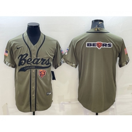 Men's Chicago Bears Olive Salute to Service Team Big Logo Cool Base Stitched Baseball Jersey - Ujersey