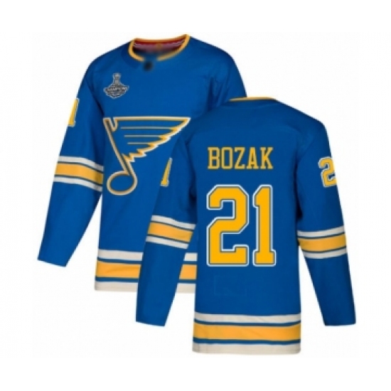 Men's St. Louis Blues #21 Tyler Bozak Authentic Navy Blue Alternate 2019 Stanley Cup Champions Hockey Jersey - Ujersey