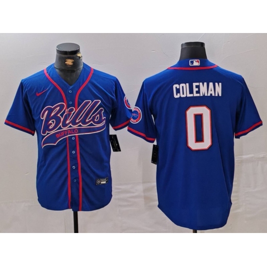 Men's Buffalo Bills #0 Keon Coleman Blue With Cool Base Stitched Baseball Jersey - Ujersey