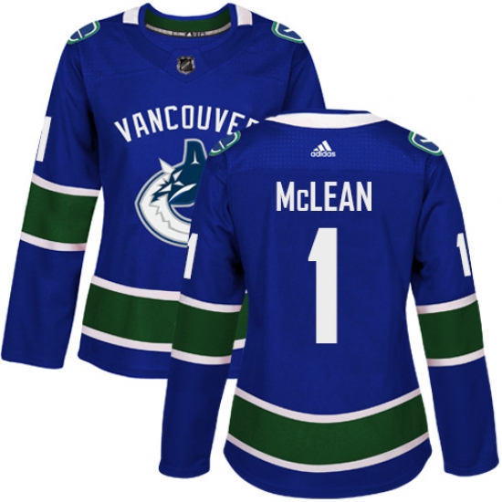 Women's Adidas Vancouver Canucks #1 Kirk Mclean Premier Blue Home NHL Jersey - Ujersey