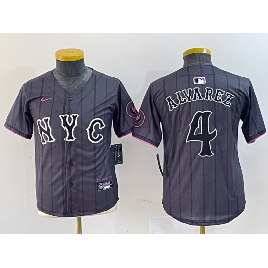 Youth New York Mets #4 Francisco Alvarez Gray 2024 City Connect Cool Base Stitched Jersey - Ujersey