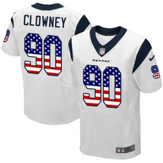 Men's Nike Houston Texans #90 Jadeveon Clowney Elite White Road USA Flag Fashion NFL Jersey - ujerseystore