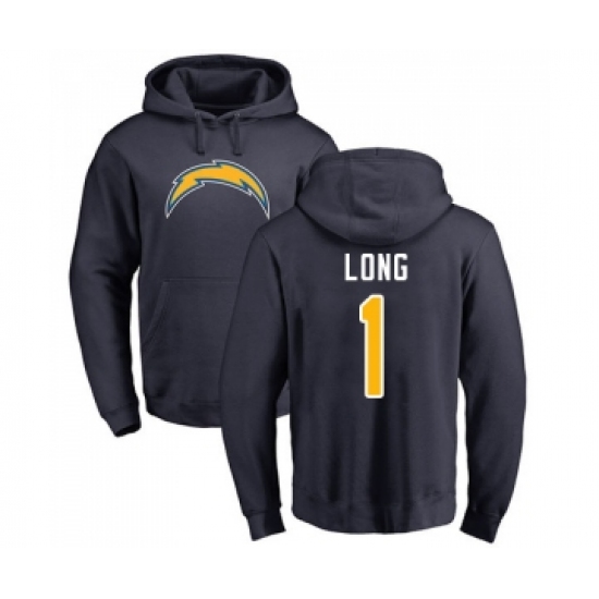 Football Los Angeles Chargers #1 Ty Long Navy Blue Name & Number Logo Pullover Hoodie - Ujersey