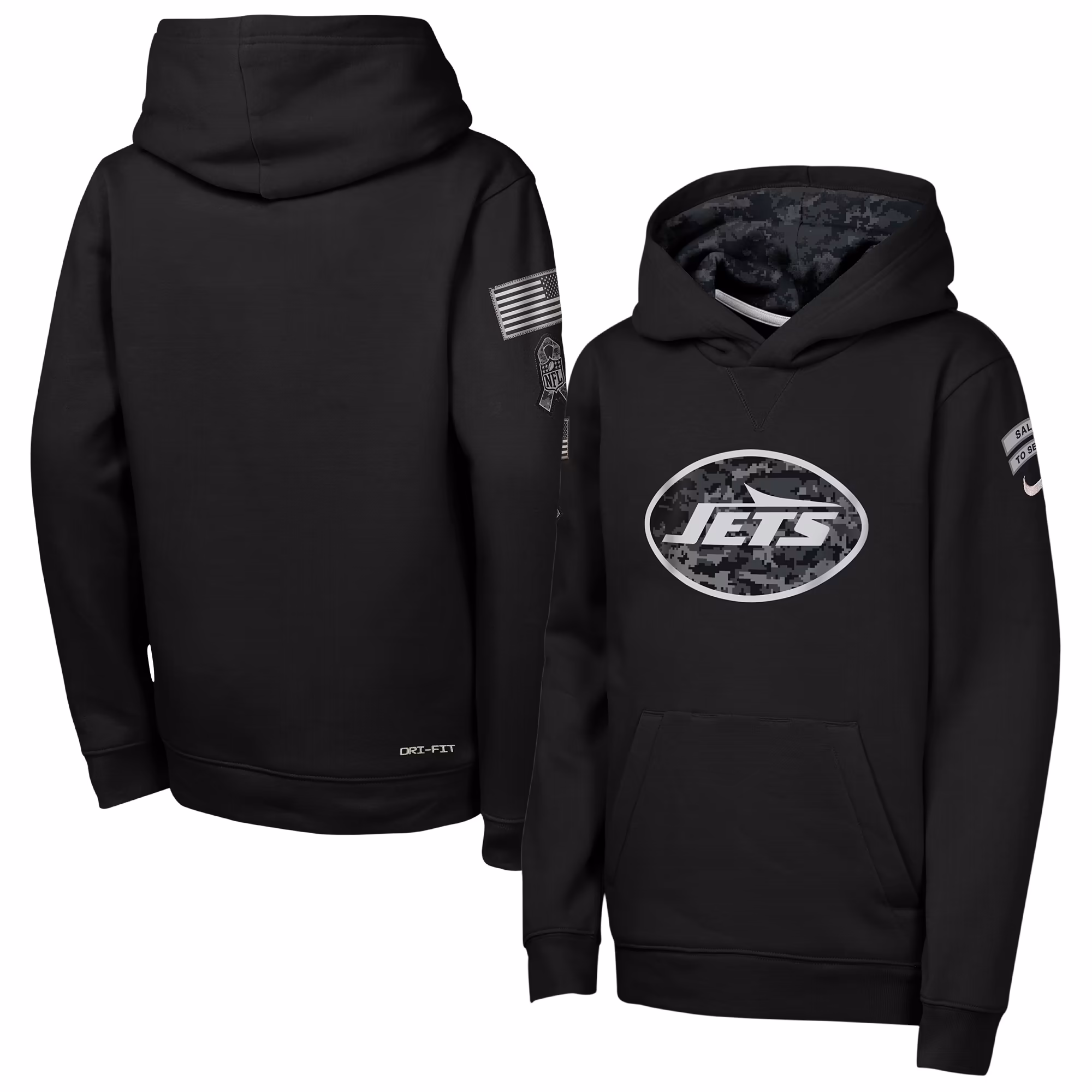 Youth New York Jets  Nike Black 2026 Salute to Service Club Fleece Pullover Hoodie - Ujersey