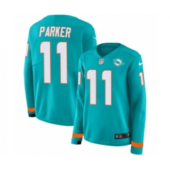 Women's Nike Miami Dolphins #11 DeVante Parker Limited Aqua Therma Long Sleeve NFL Jersey - Ujersey
