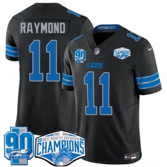 Men's Detroit Lions #11 Kalif Raymond Black 2024 NFC North Champions 90th Anniversary F.U.S.E. Vapor Limited Stitched Jersey
