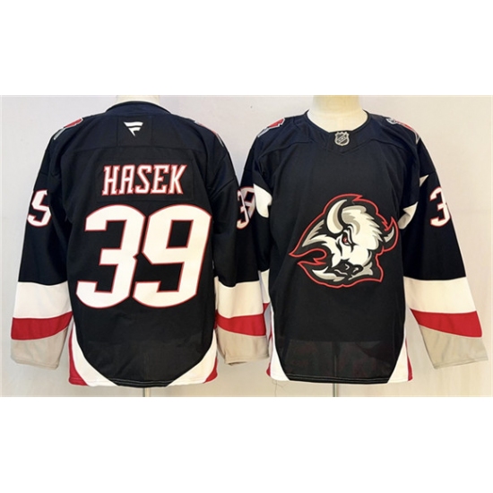 Men's Buffalo Sabres #39 Dominik Hasek Black 2024-25 Alternate Stitched Hockey Jersey - Ujersey