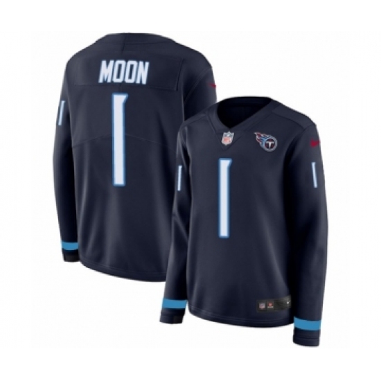 Women's Nike Tennessee Titans #1 Warren Moon Limited Navy Blue Therma Long Sleeve NFL Jersey - Ujersey