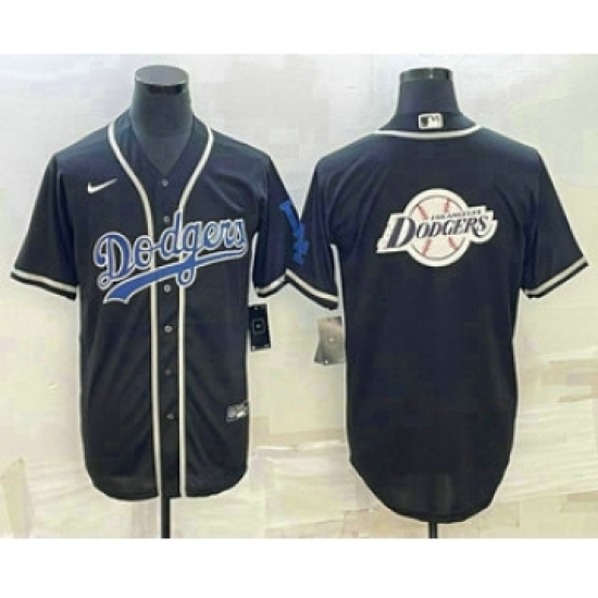 Men's Los Angeles Dodgers Big Logo Black Cool Base Stitched Baseball Jersey1 - Ujersey