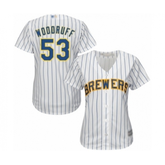 Women's Milwaukee Brewers #53 Brandon Woodruff Authentic White Home Cool Base Baseball Jersey - Ujersey