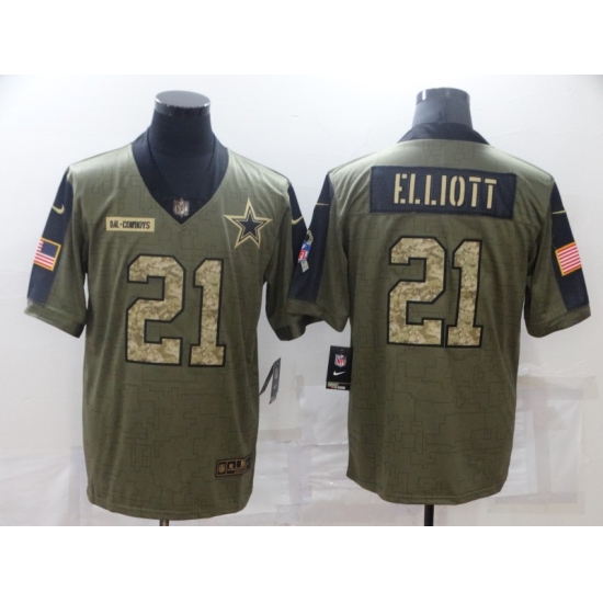 Men's Dallas Cowboys #21 Ezekiel Elliott Camo 2021 Salute To Service Limited Player Jersey - Ujersey