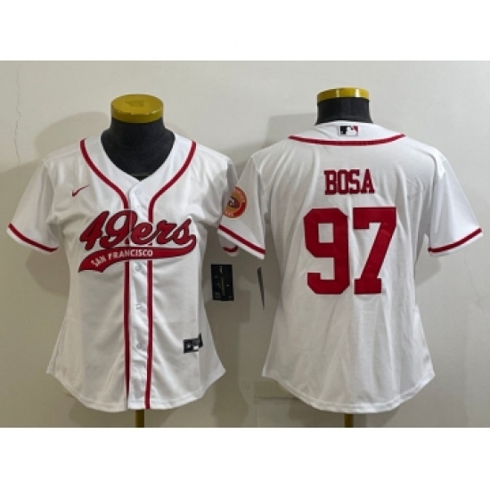 Women's San Francisco 49ers #97 Nick Bosa White With Patch Cool Base Stitched Baseball Jersey - Ujersey